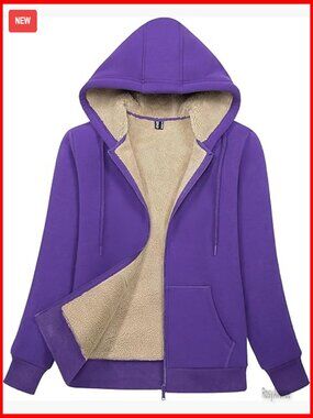 Zip Up Sherpa Lined Fleece Thermal Jacket Winter Warm Thick Coat Pockets